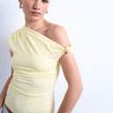 Topshop asymmetric ruched shoulder top in buttermilk