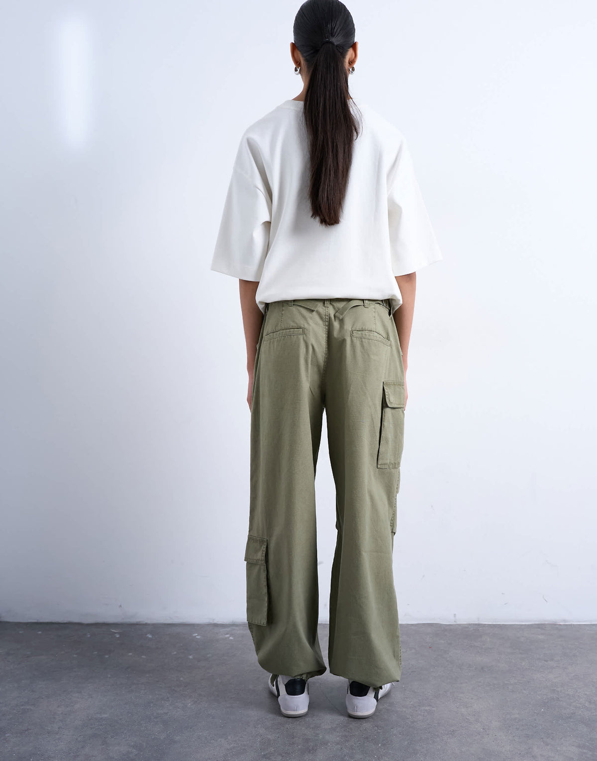 Topshop ripstop cargo trouser with drawcord hem in khaki