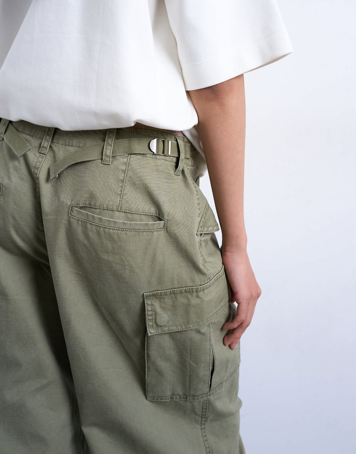 Topshop ripstop cargo trouser with drawcord hem in khaki
