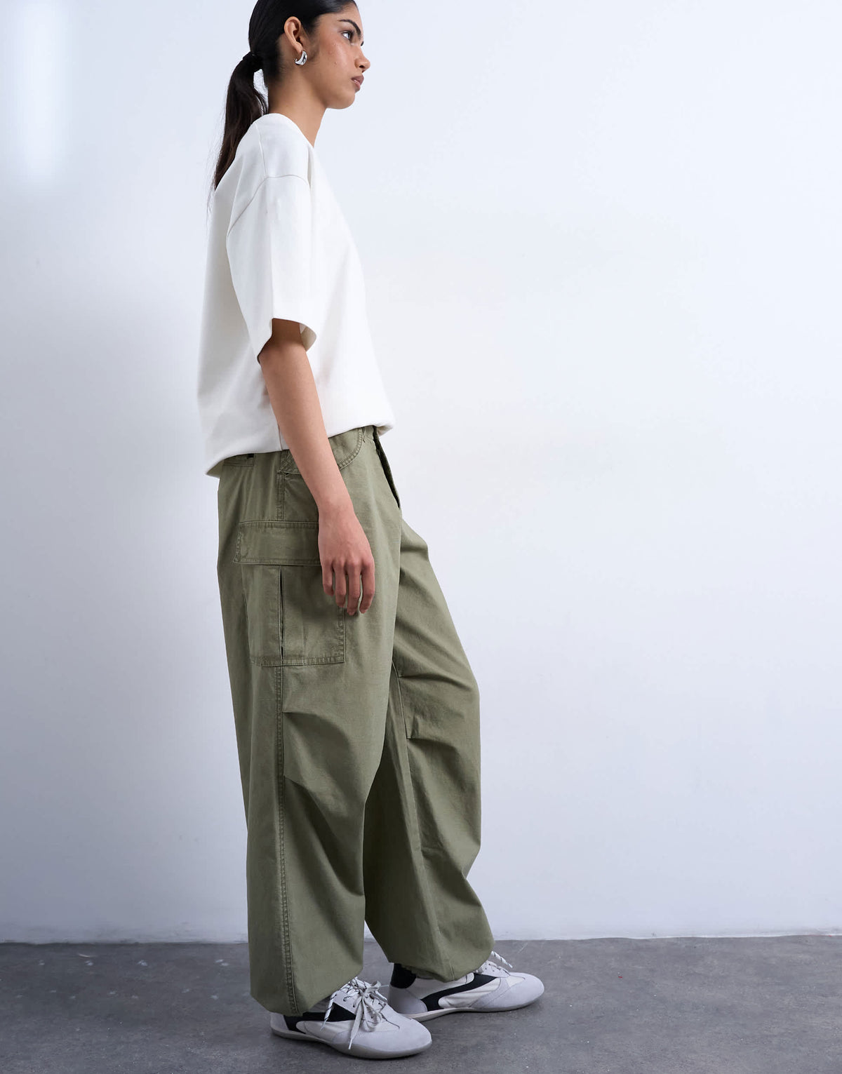 Topshop ripstop cargo trouser with drawcord hem in khaki