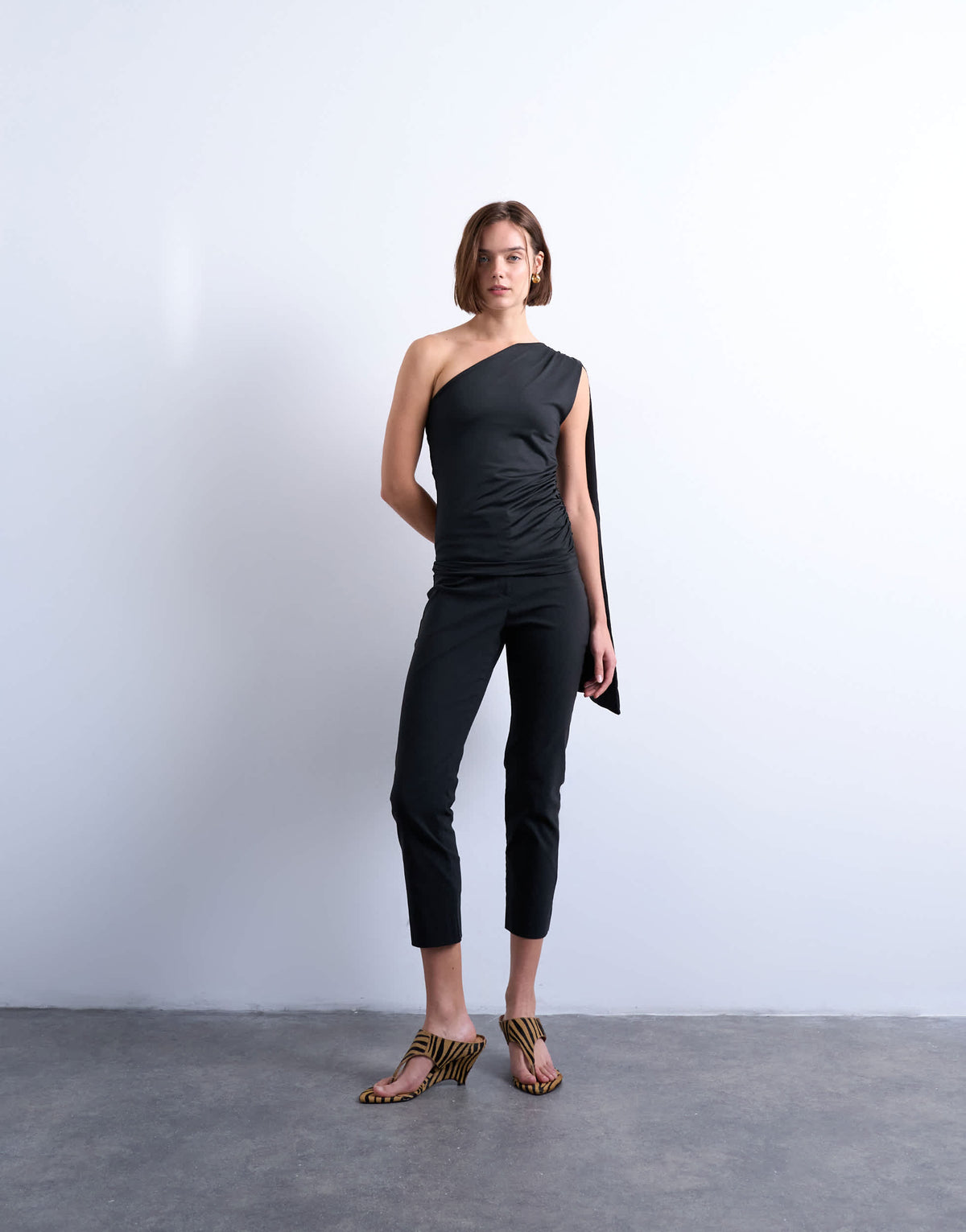 Topshop one shoulder cape detail top in black