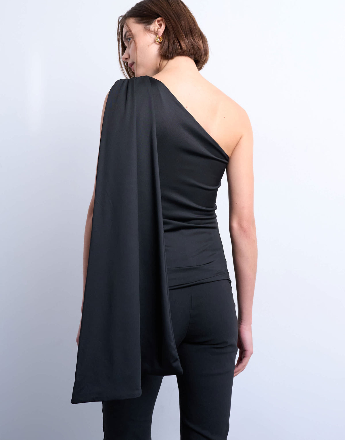Topshop one shoulder cape detail top in black