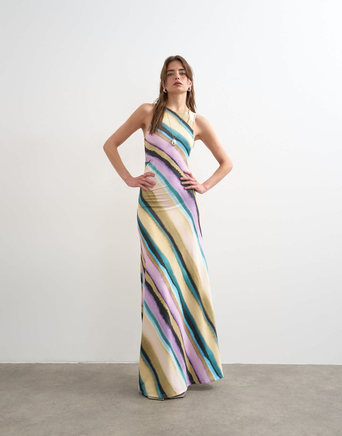 Topshop stripe ruched detail maxi dress in lilac