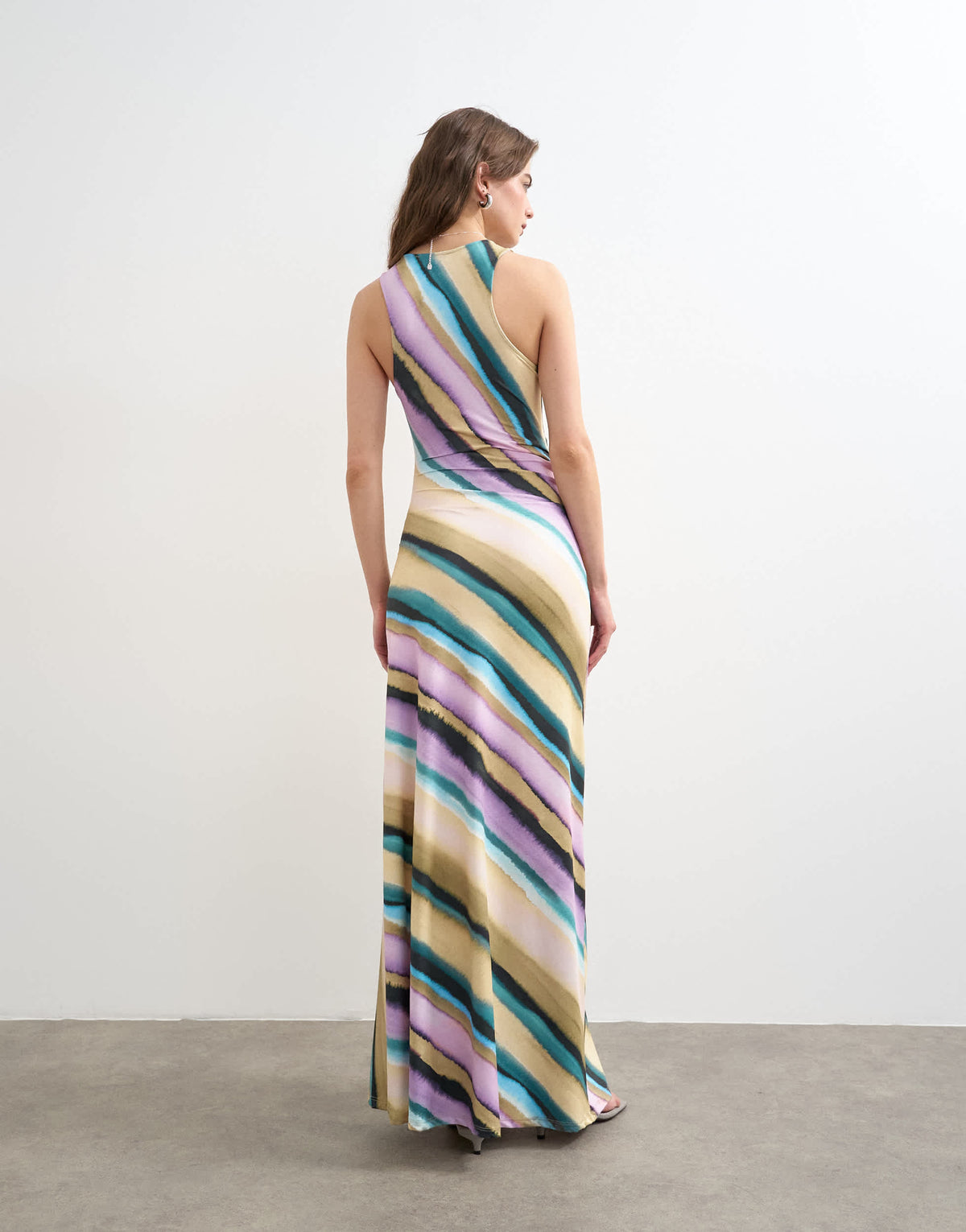 Topshop stripe ruched detail maxi dress in lilac