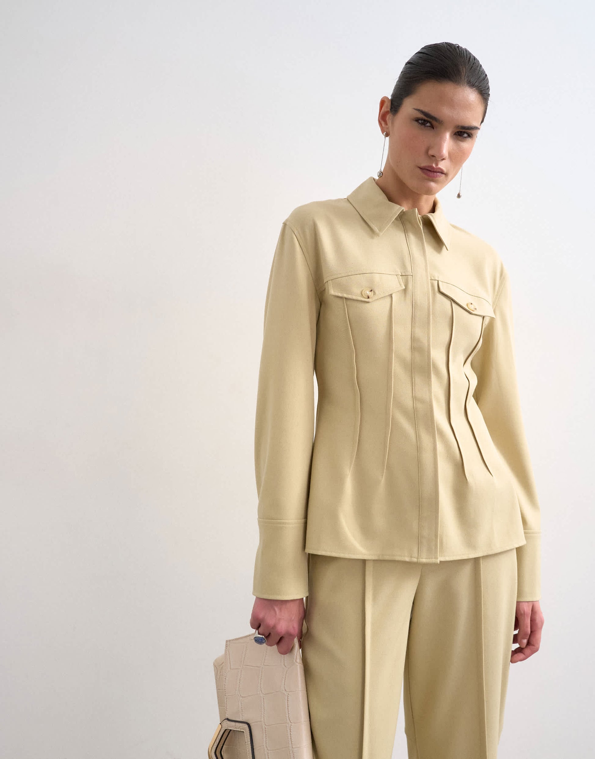 Topshop co ord tailored shirt with pleats in sage