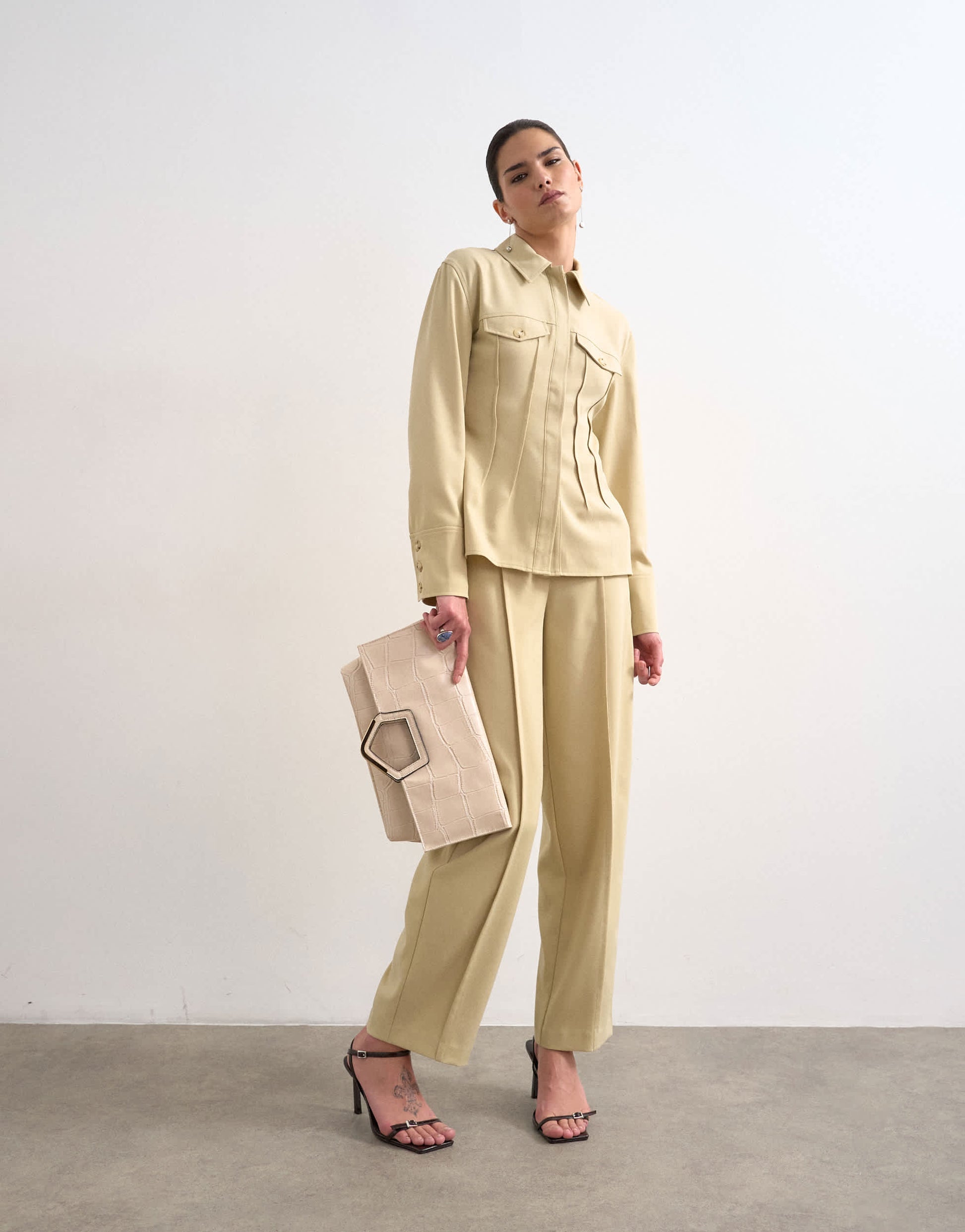 Topshop co ord tailored shirt with pleats in sage