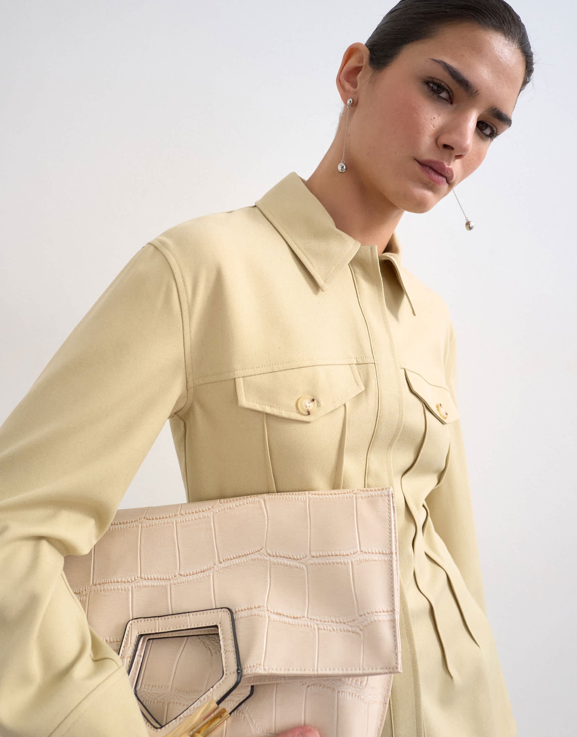 Topshop co ord tailored shirt with pleats in sage