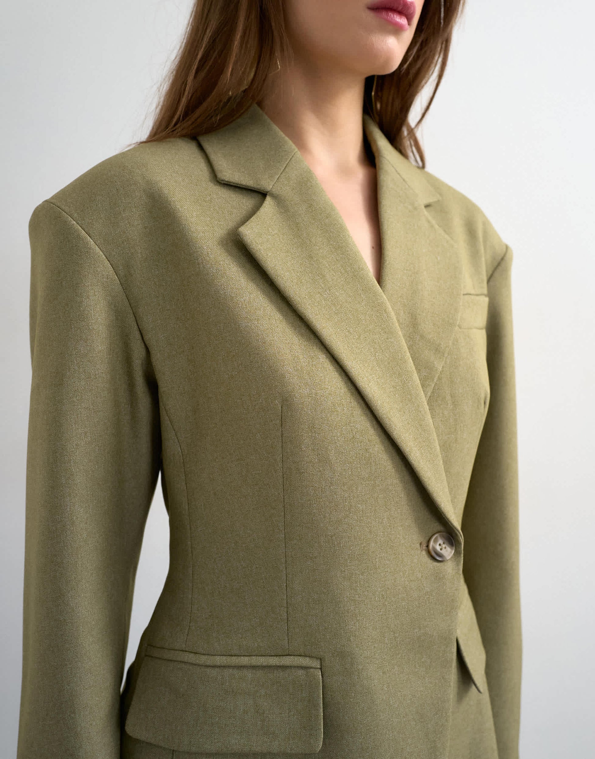 Topshop co ord cinched padded shoulder blazer in taupe