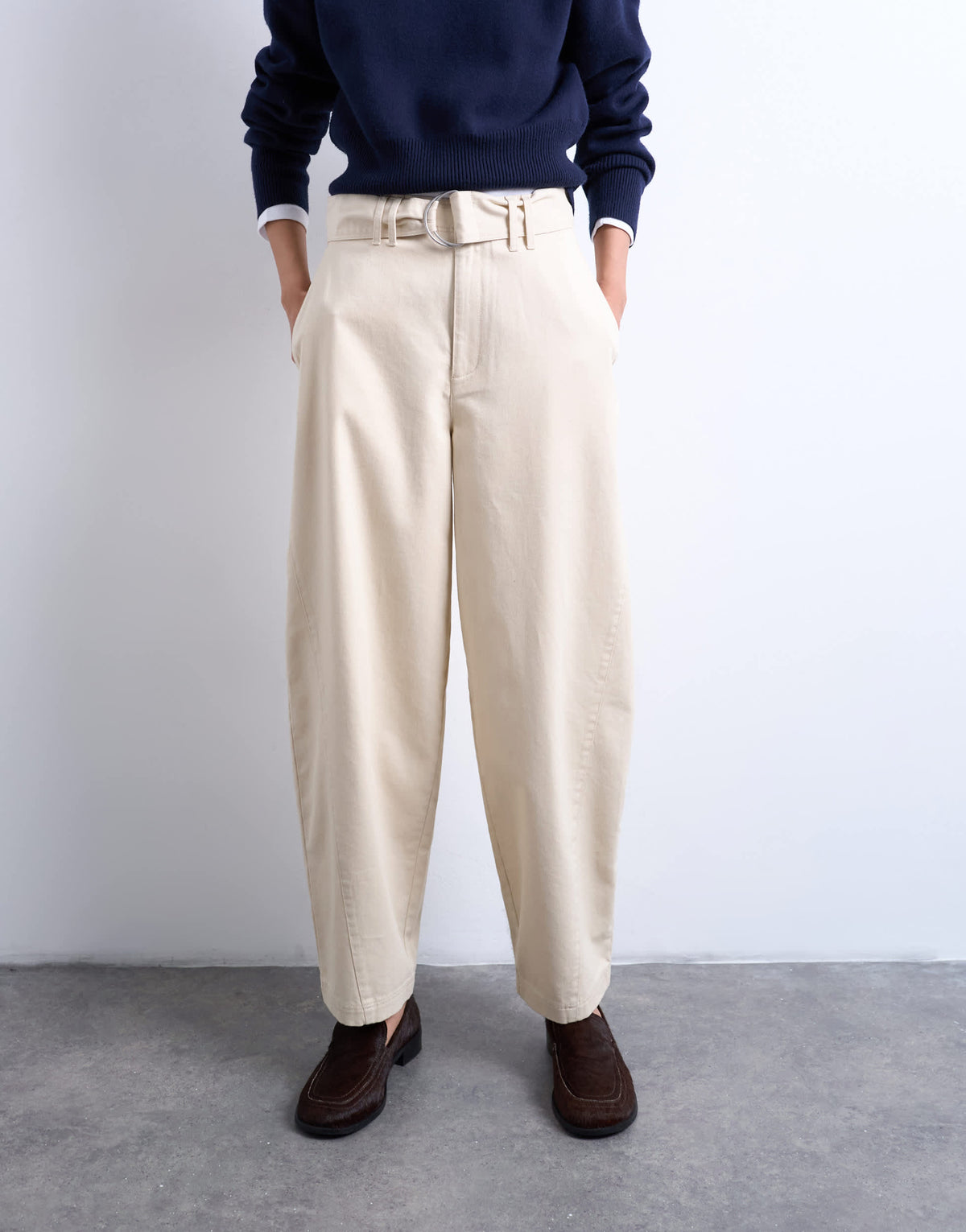 Topshop high waisted belted trouser in neutral