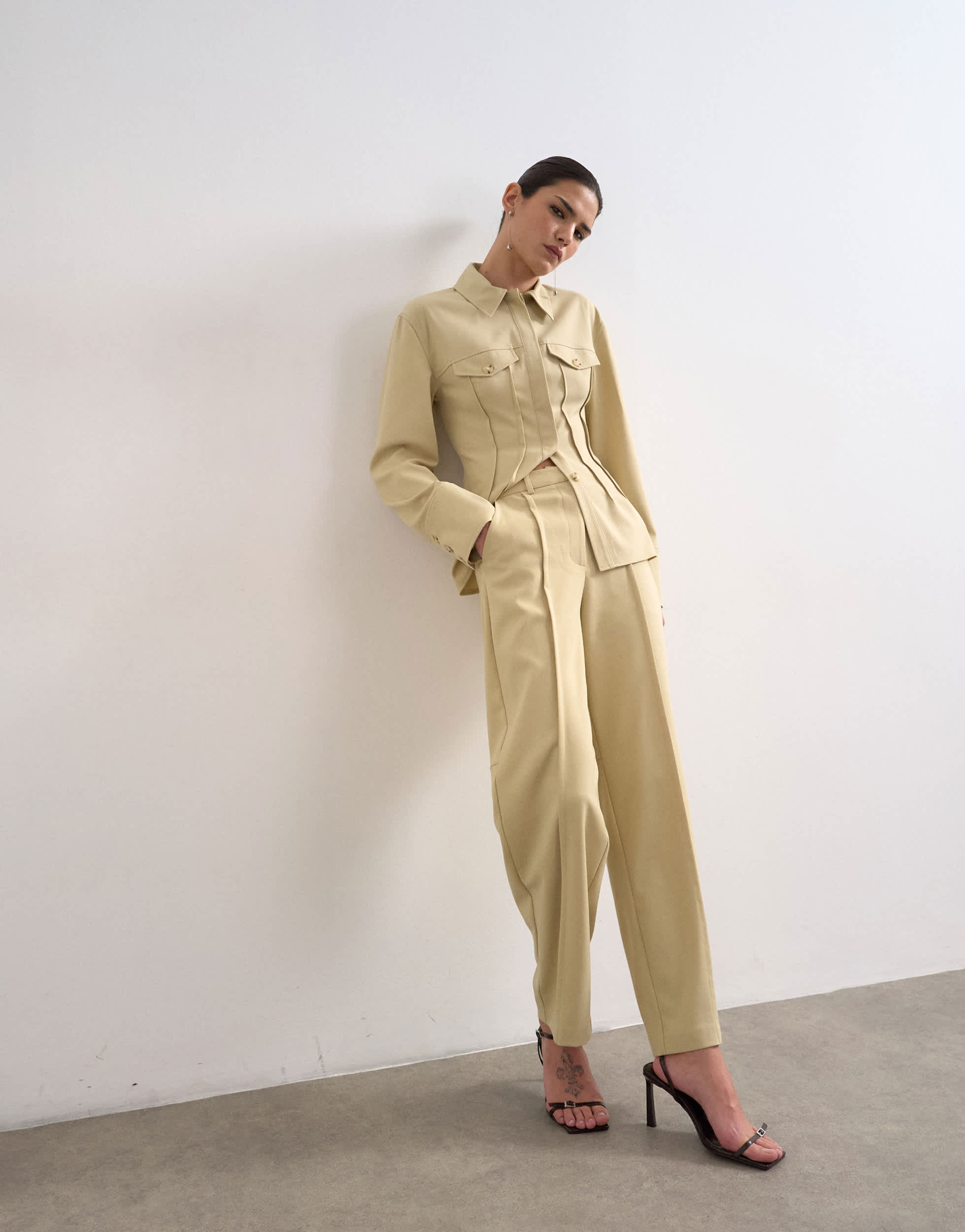 Topshop co ord wide leg slouchy trouser in sage