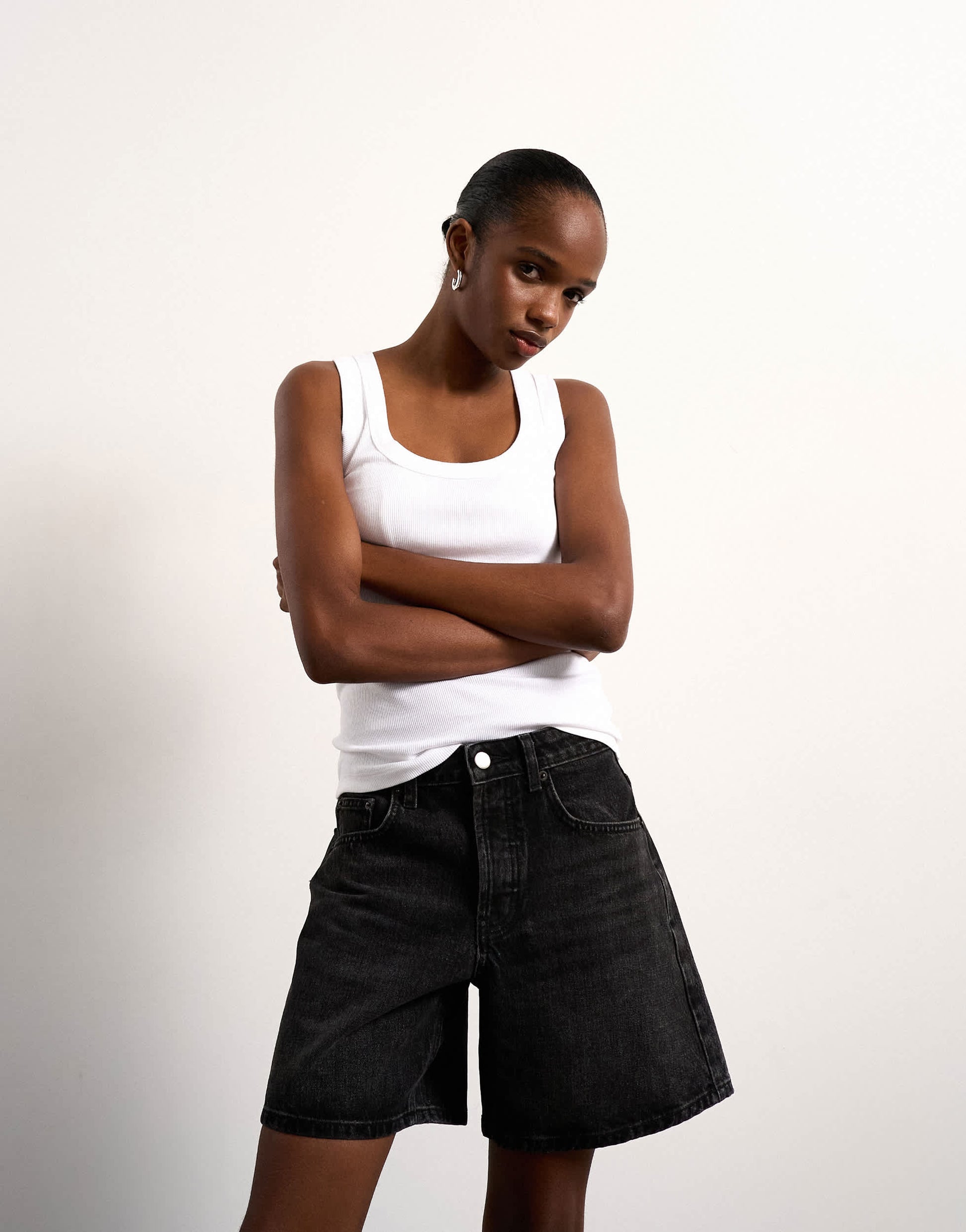 Topshop denim Editor short in washed black