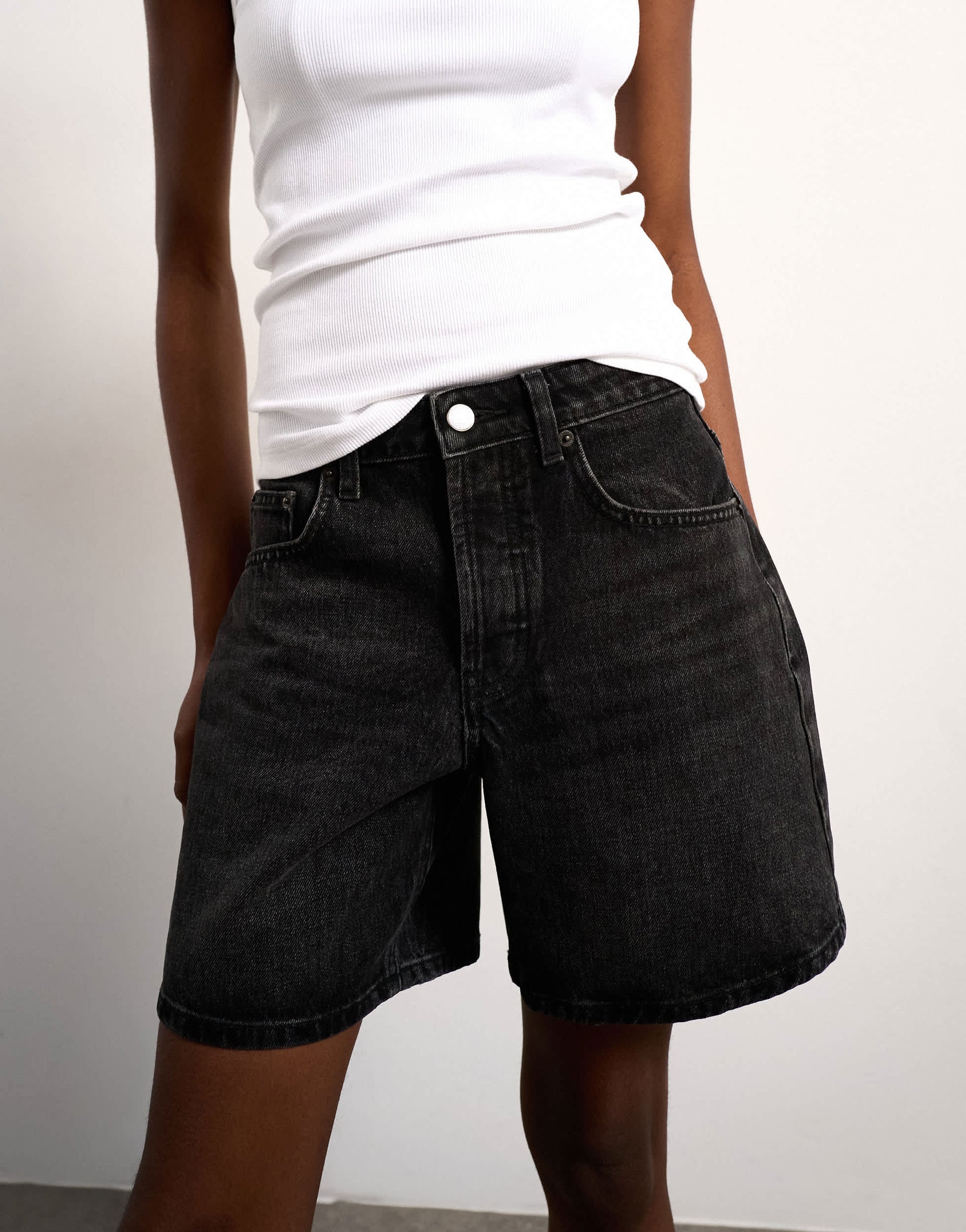 Topshop denim Editor short in washed black