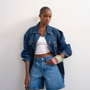 Topshop denim Editor short in mid blue
