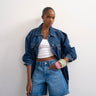 Topshop denim Editor short in mid blue