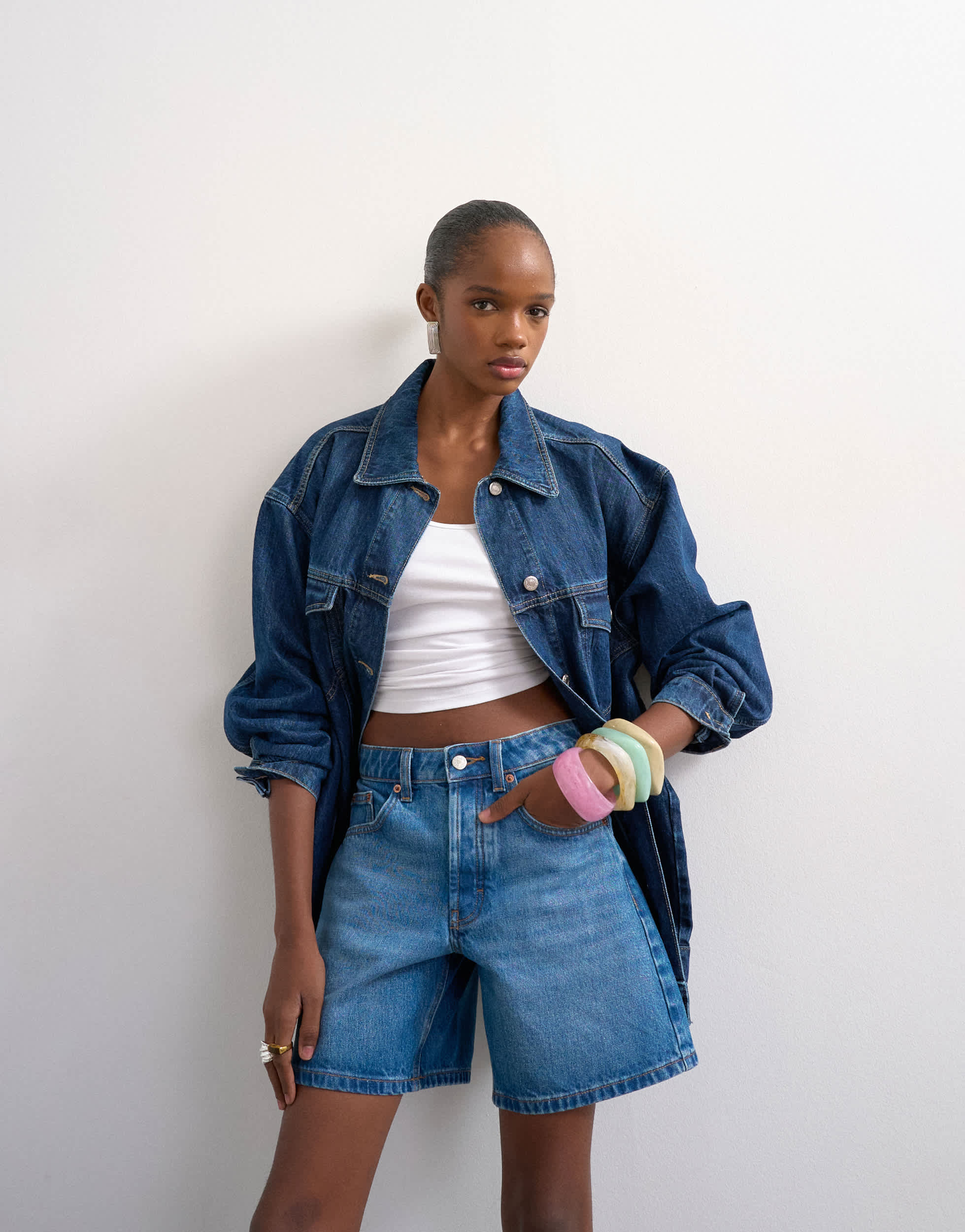 Topshop denim Editor short in mid blue