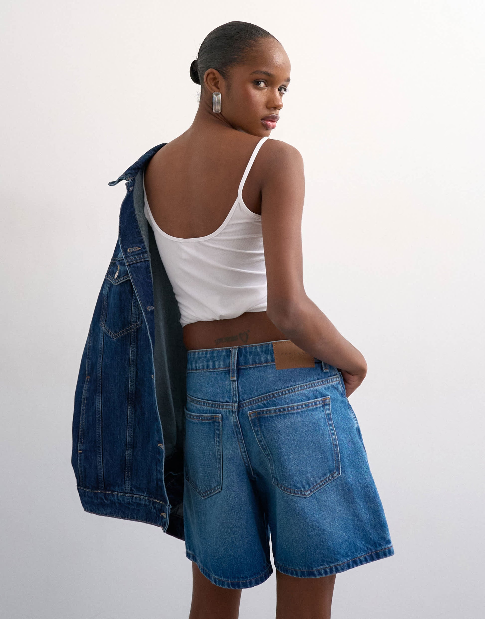 Topshop denim Editor short in mid blue