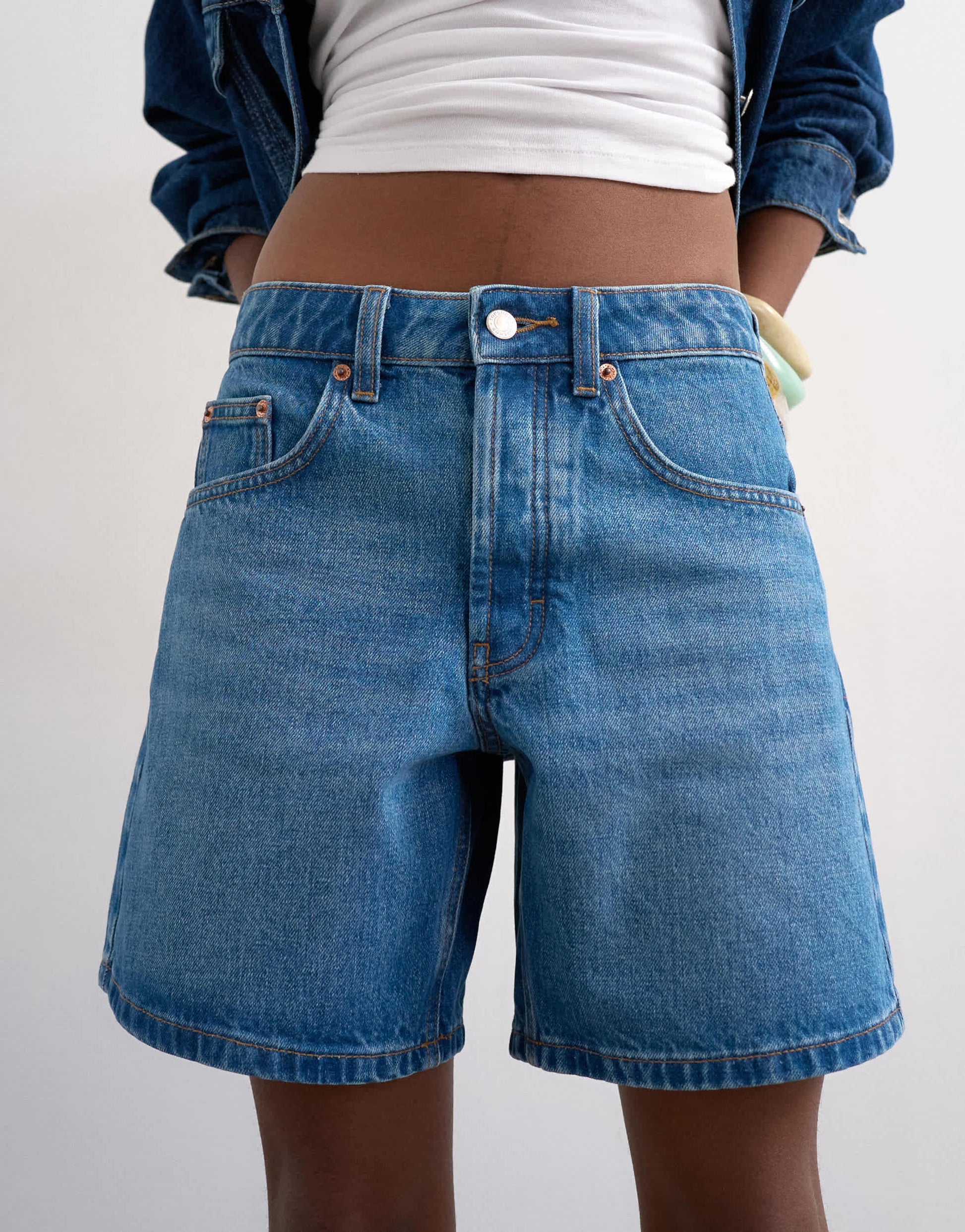 Topshop denim Editor short in mid blue