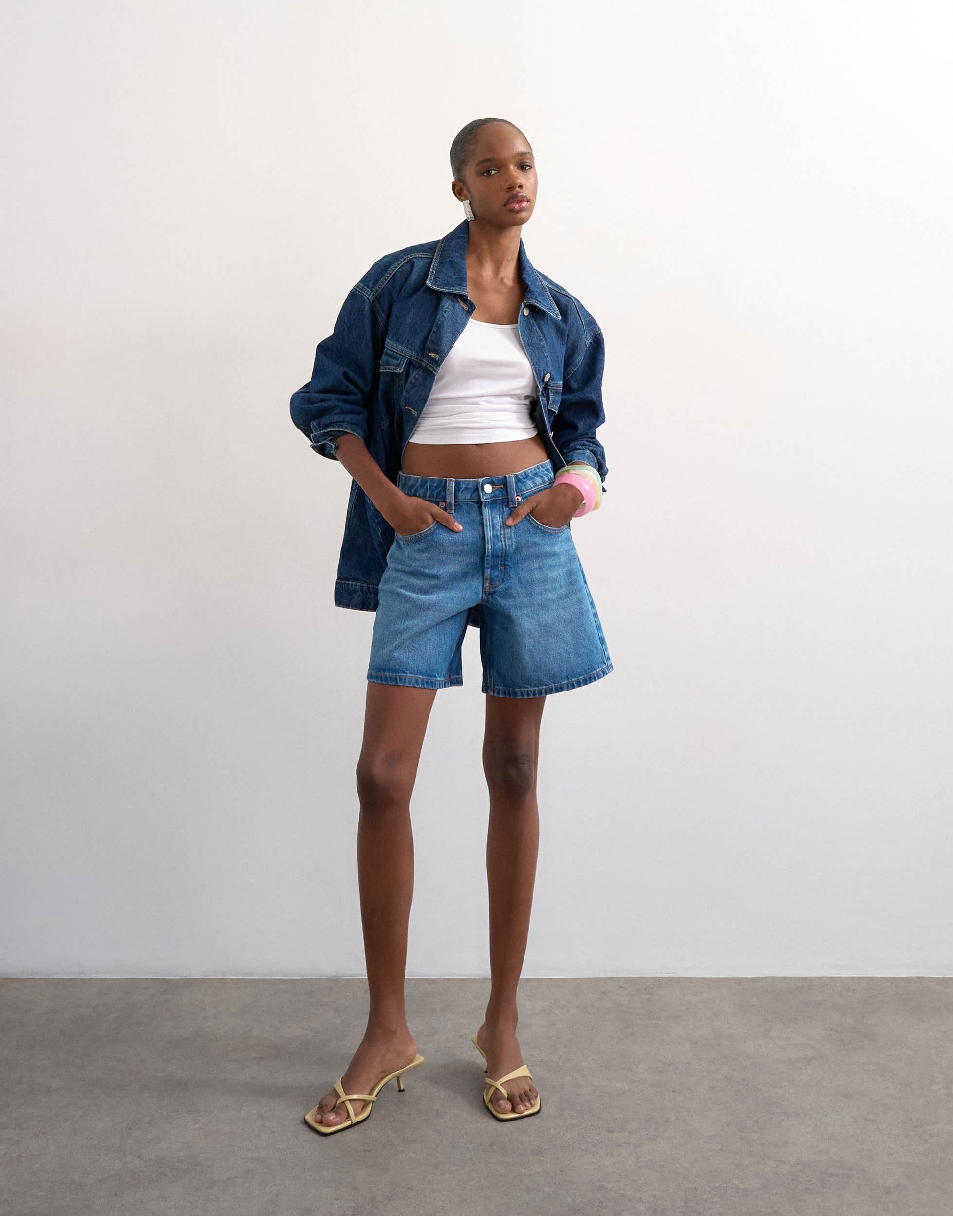 Topshop denim Editor short in mid blue