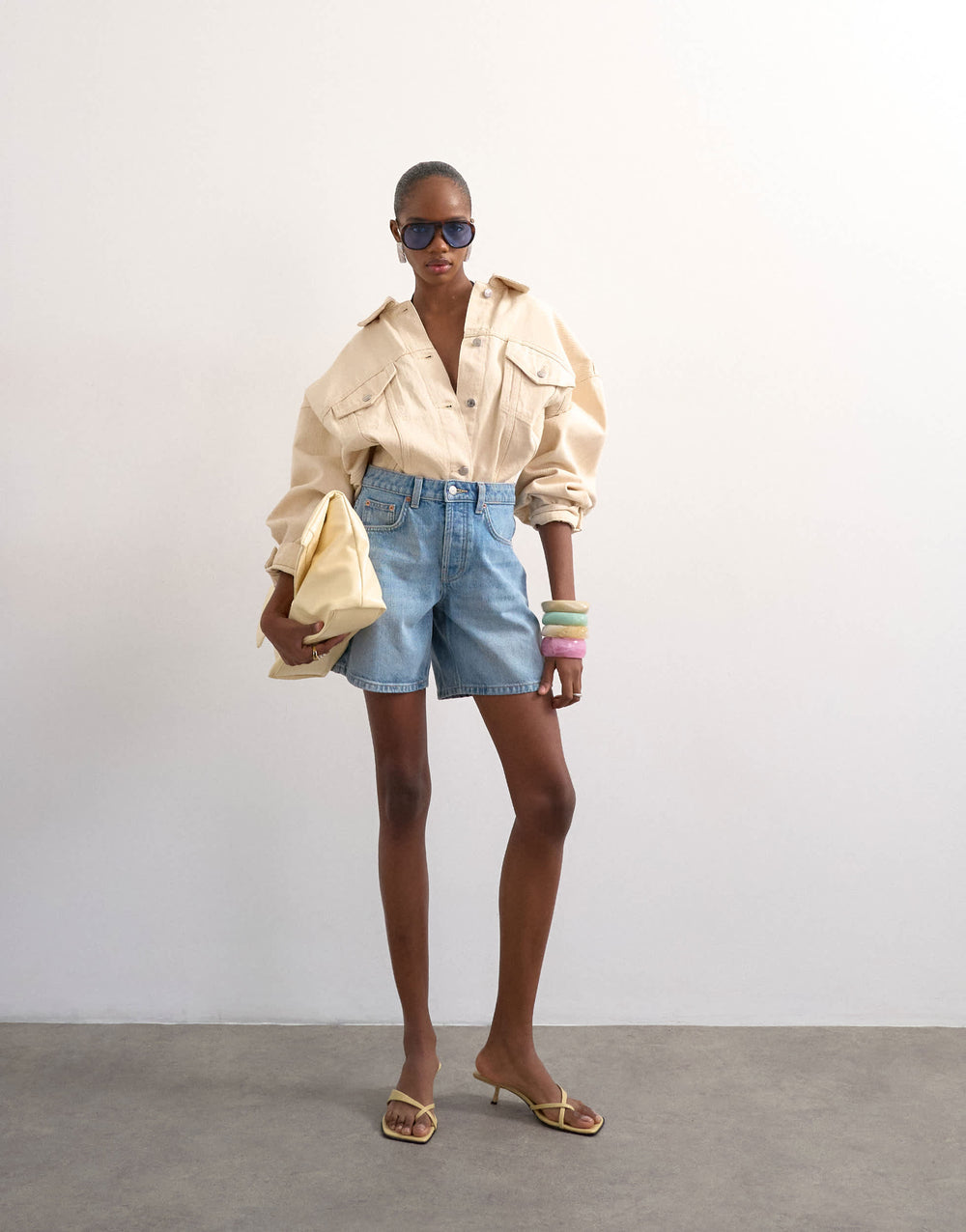 Topshop Denim Editor Short in Bleiche