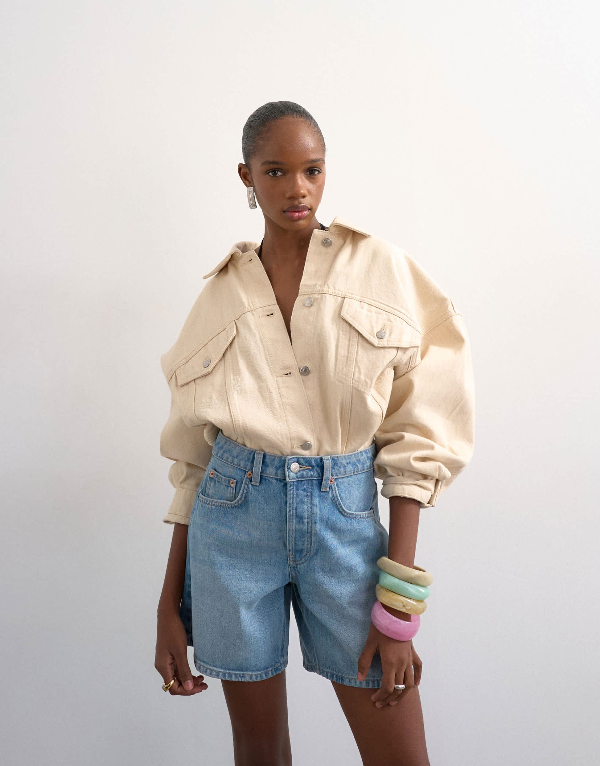 Topshop denim Editor short in bleach