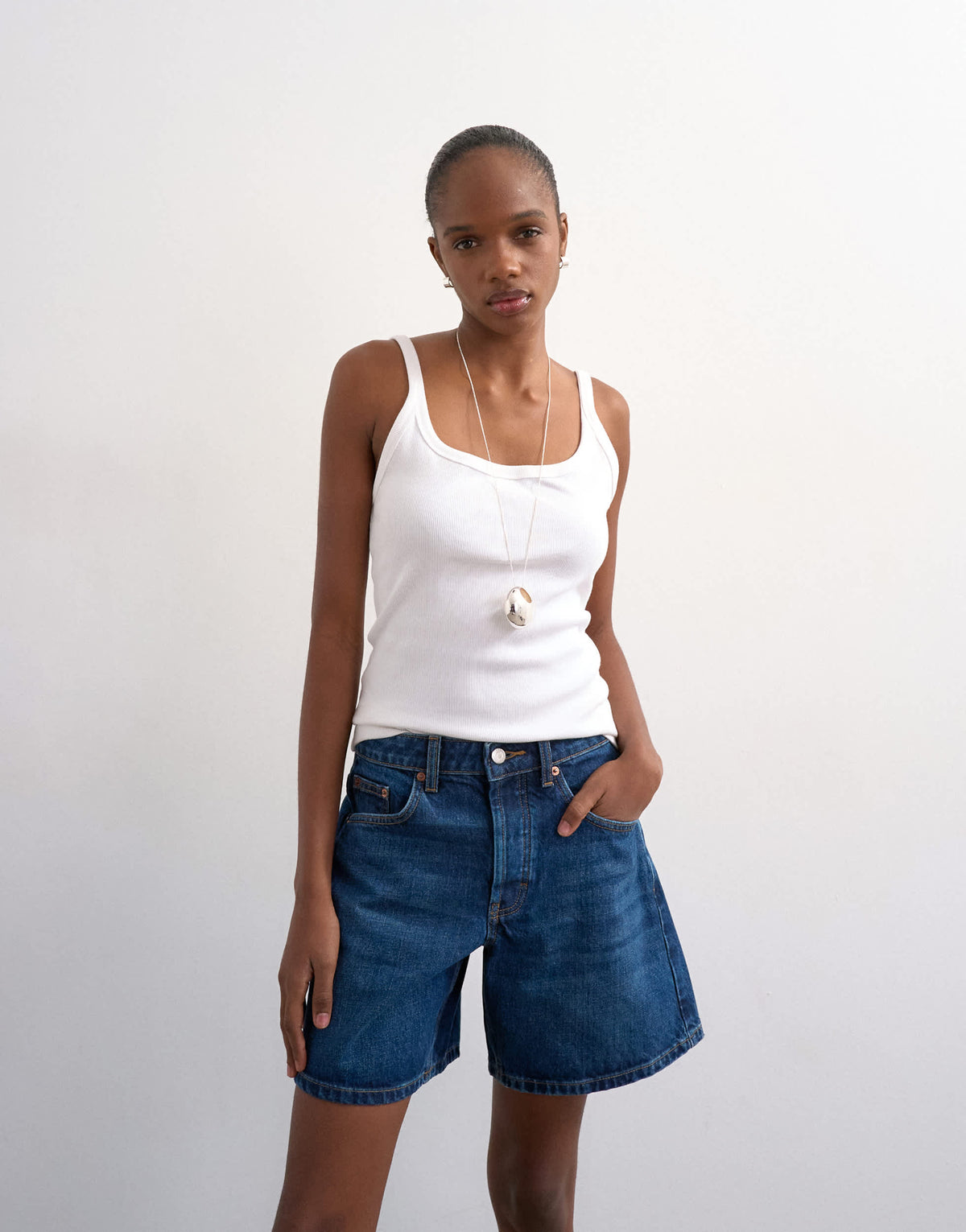 Topshop denim Editor short in rich blue