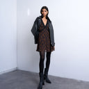 Topshop longsleeve lace trim mini tea dress in dark based floral