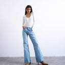 Topshop Pippa mid rise comfort stretch flare jean in bleach