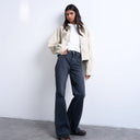 Topshop Pippa mid rise comfort stretch flare jean in washed black