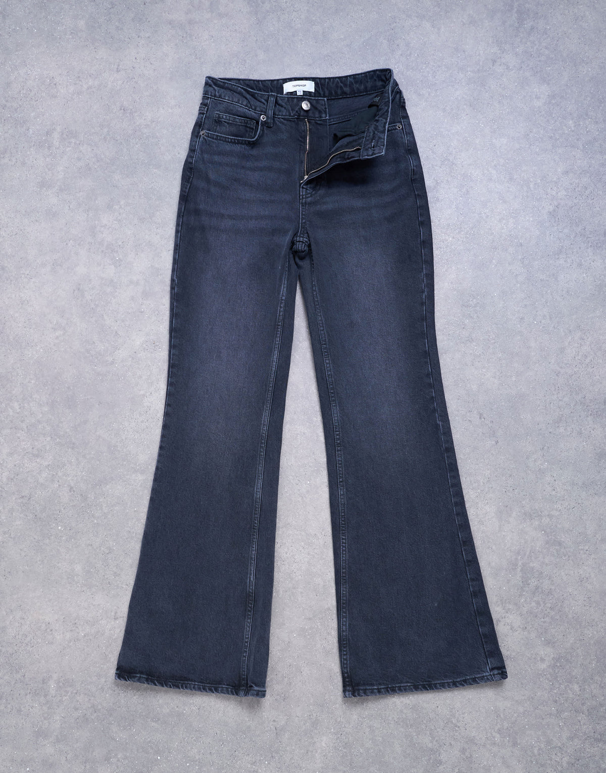 Topshop Pippa mid rise comfort stretch flare jean in washed black