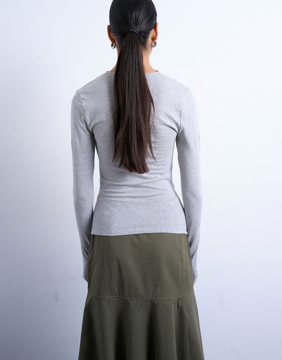 Topshop ruched wrap long sleeve top in grey marl