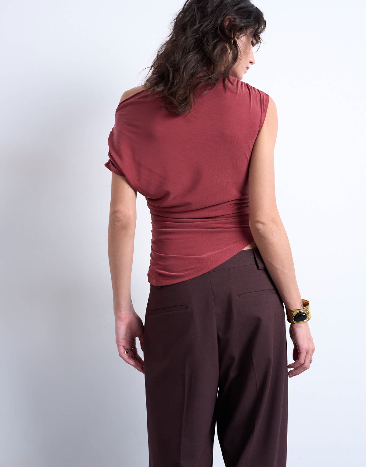 Topshop cupro ruched detail top in rust red