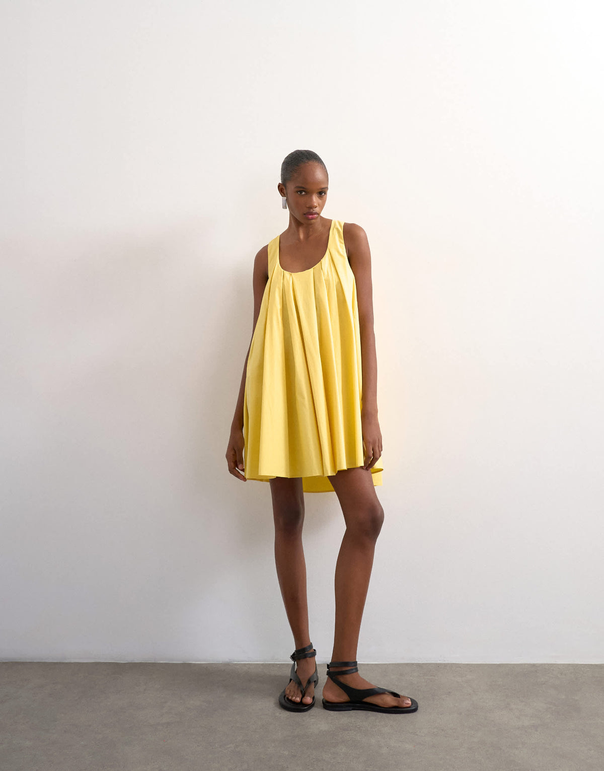 Topshop poplin full hem pleated mini sundress in lemon