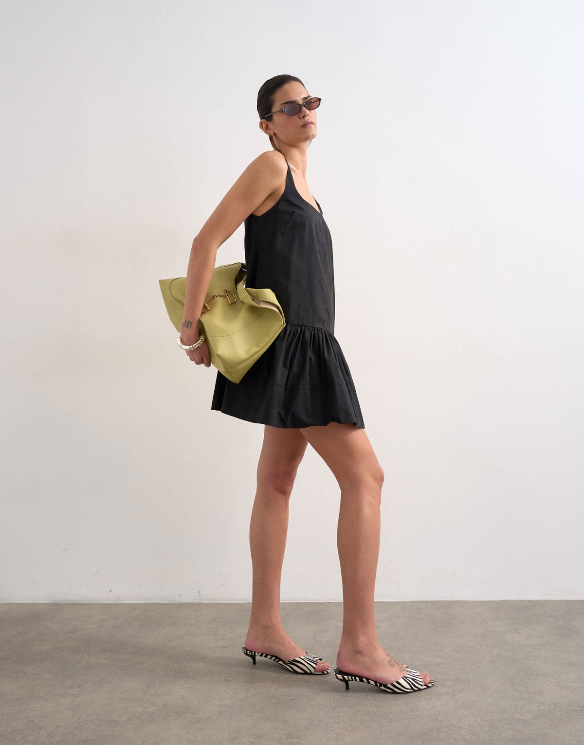 Topshop poplin dropped waist square neck mini chuck on sundress in black