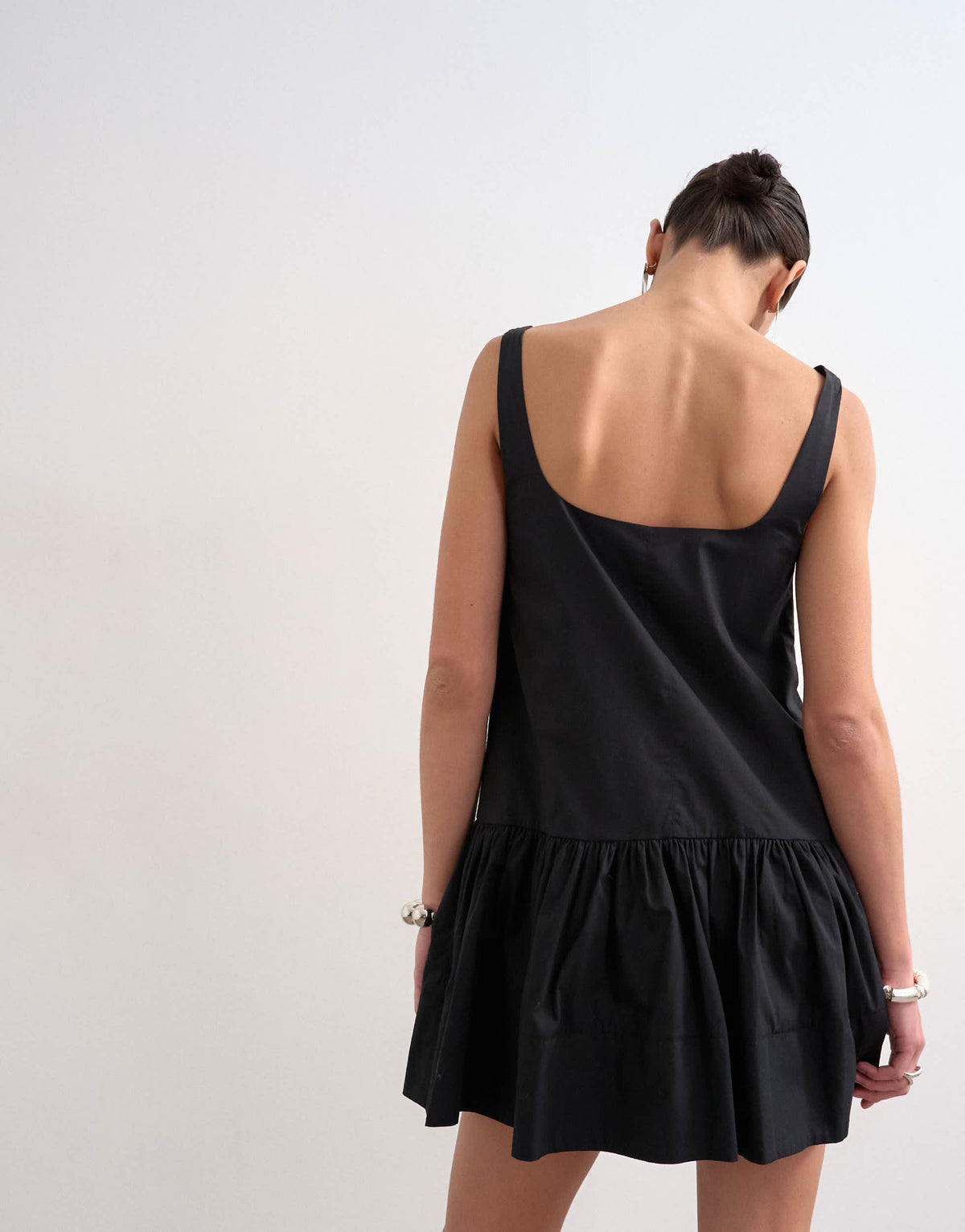Topshop poplin dropped waist square neck mini chuck on sundress in black