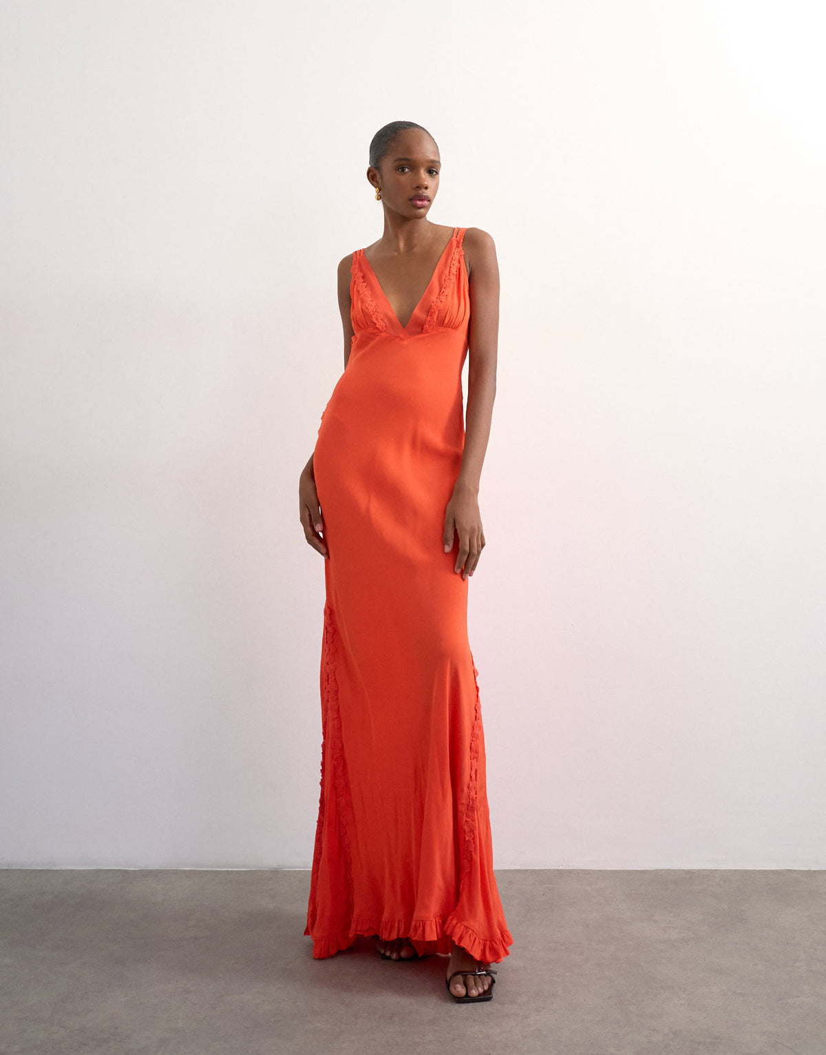 Topshop embroidered maxi occasion dress in orange