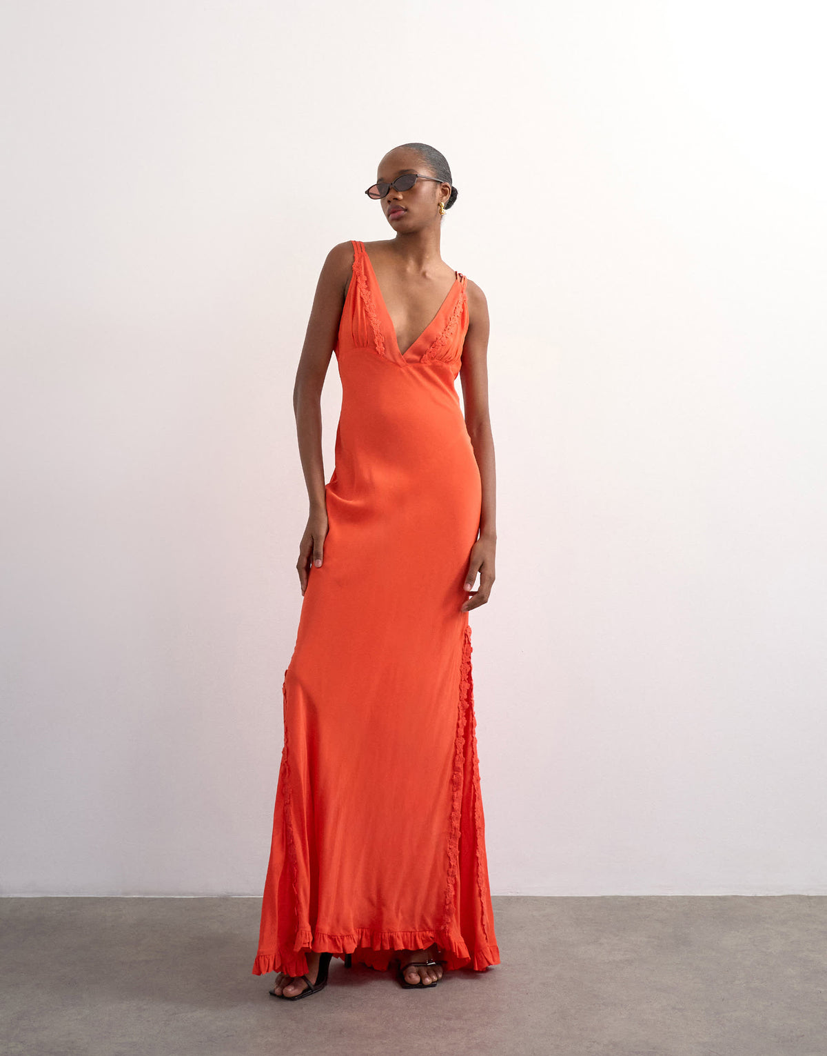 Topshop embroidered maxi occasion dress in orange