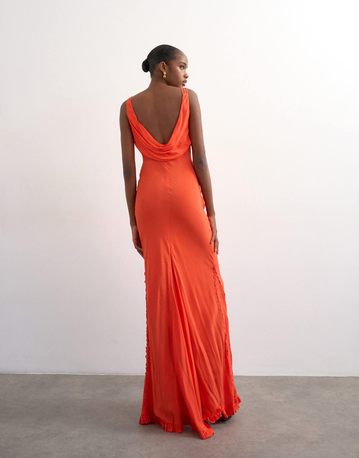 Topshop embroidered maxi occasion dress in orange