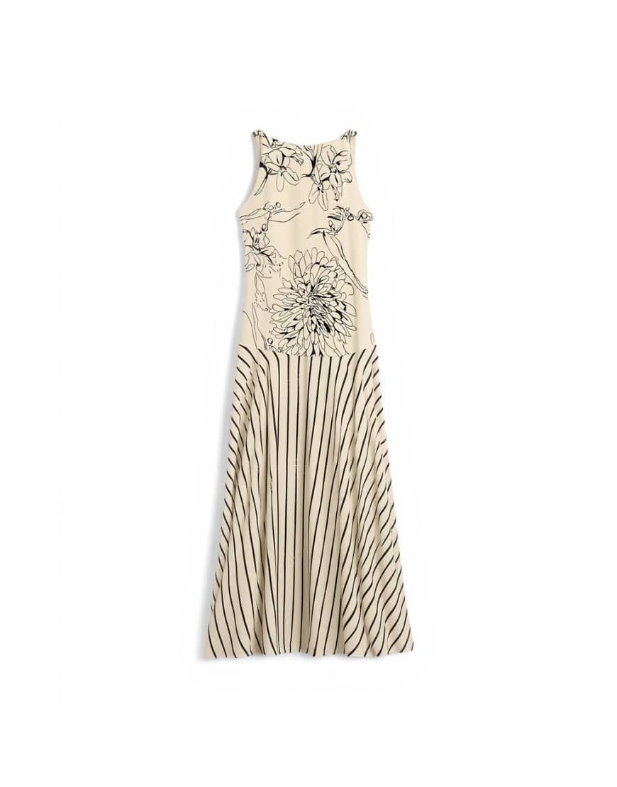 Topshop contrast print beaded strap maxi dress in sketchy floral and stripe