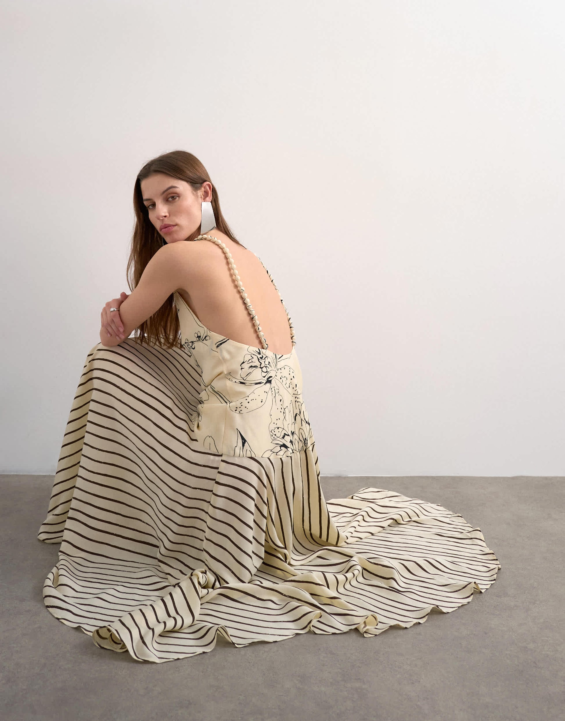 Topshop contrast print beaded strap maxi dress in sketchy floral and stripe