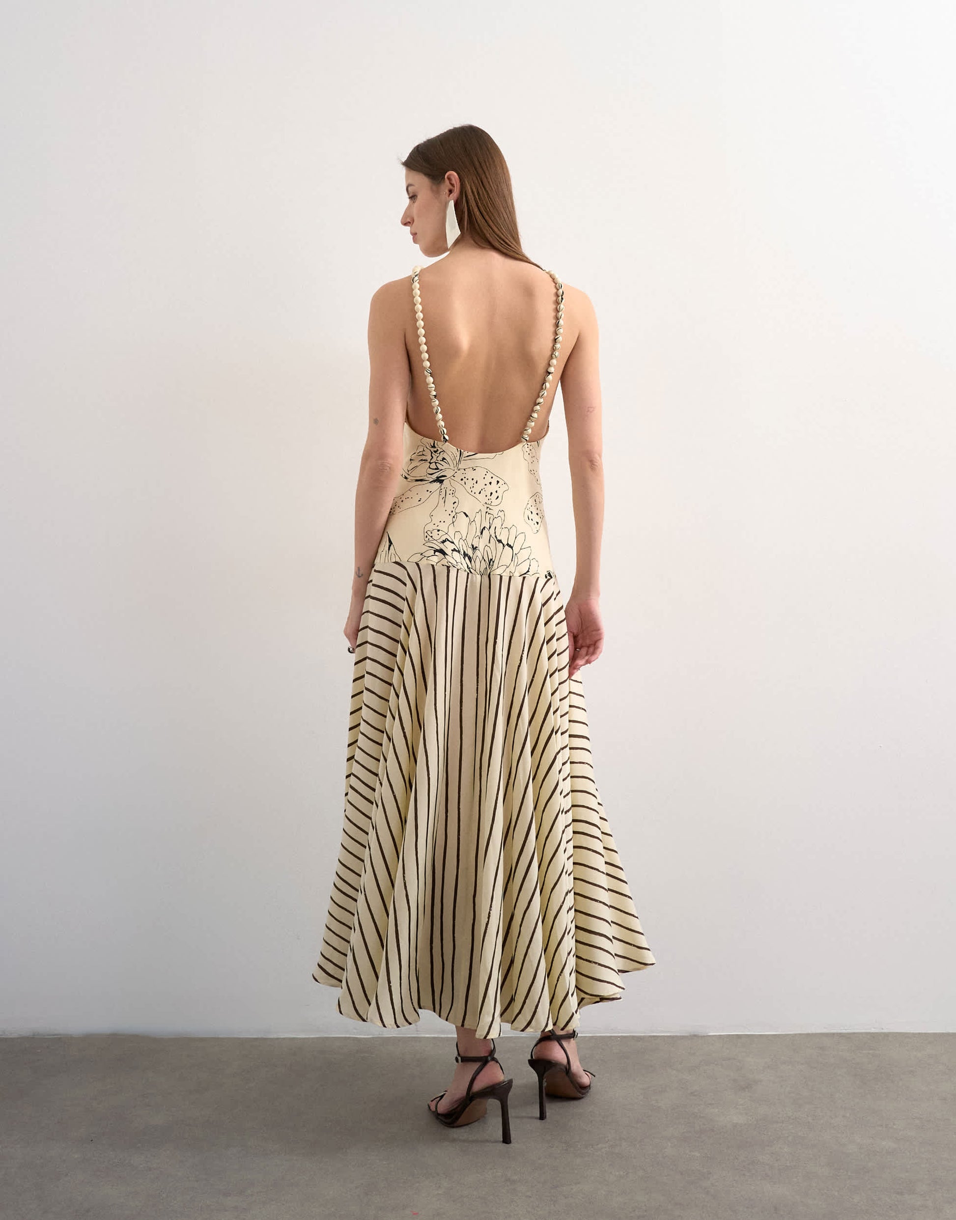 Topshop contrast print beaded strap maxi dress in sketchy floral and stripe