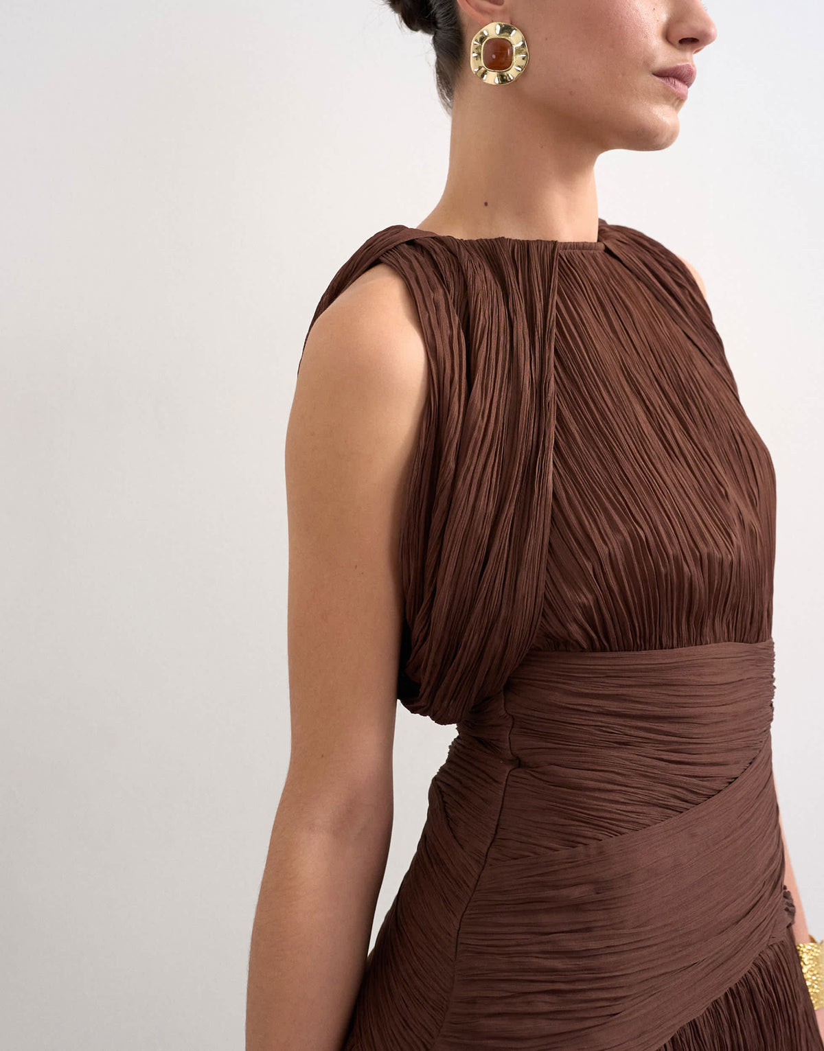 Topshop sculptural drape mini dress in chocolate