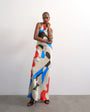 Topshop satin high neck cowl maxi dress in bold abstract