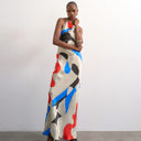 Topshop satin high neck cowl maxi dress in bold abstract