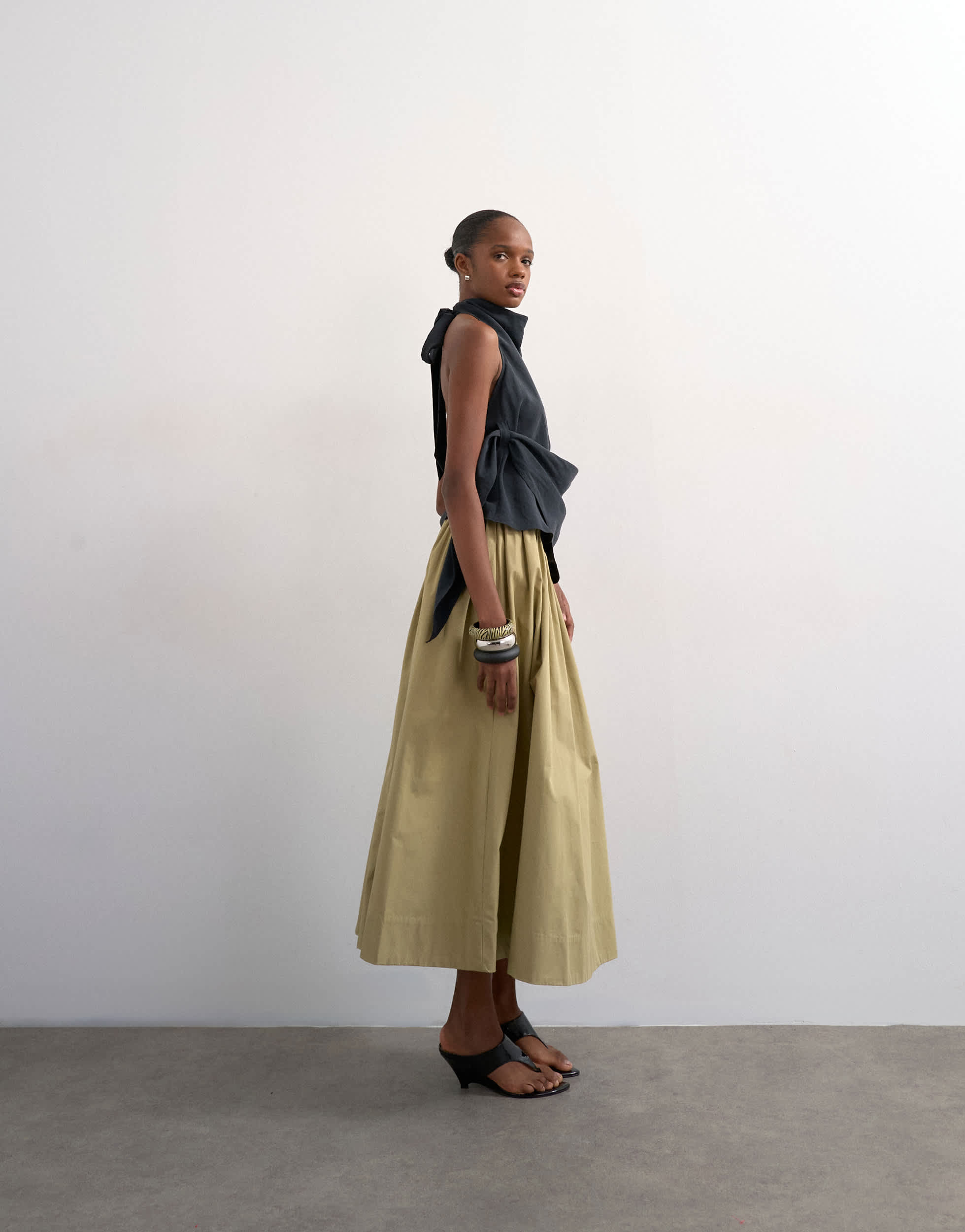 Jupe longue Topshop taille basse, coupe saloon, verte