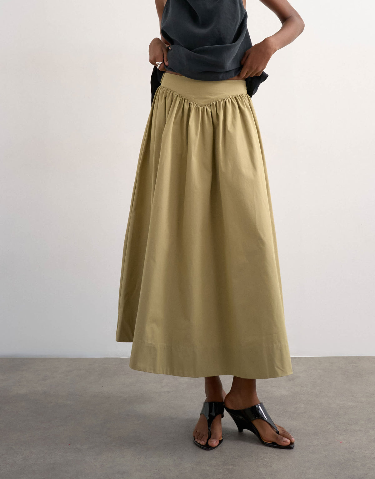 Topshop drop waist saloon maxi skirt in green