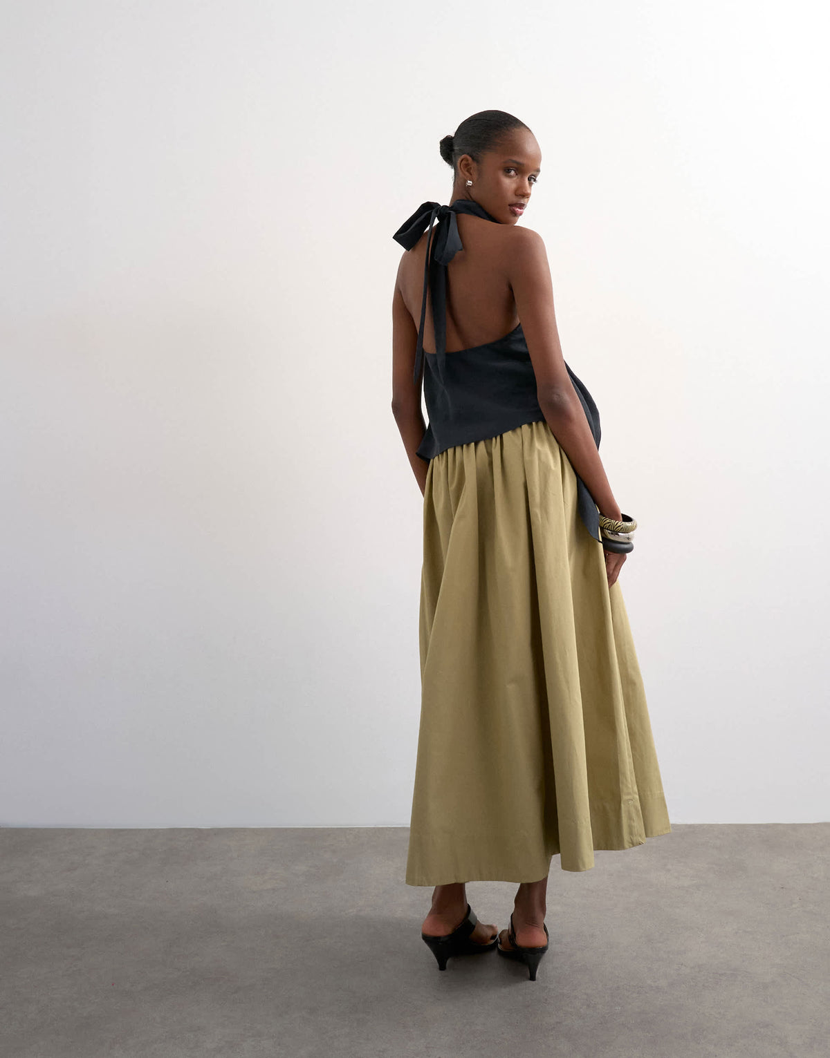 Topshop drop waist saloon maxi skirt in green