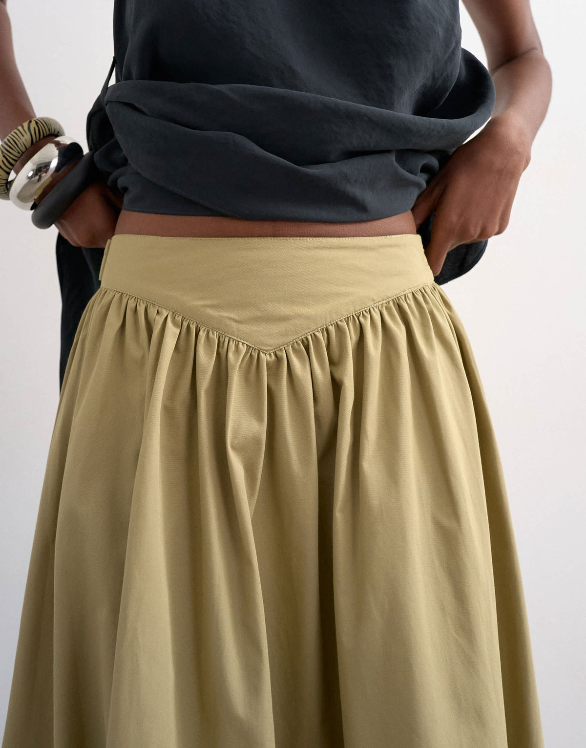 Topshop drop waist saloon maxi skirt in green