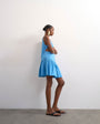 Topshop poplin dropped waist square neck mini chuck on sundress in blue