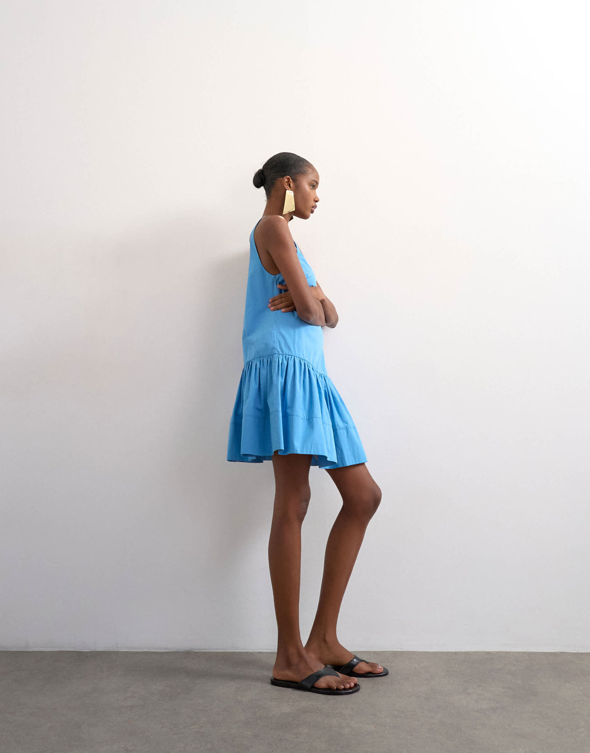 Topshop poplin dropped waist square neck mini chuck on sundress in blue