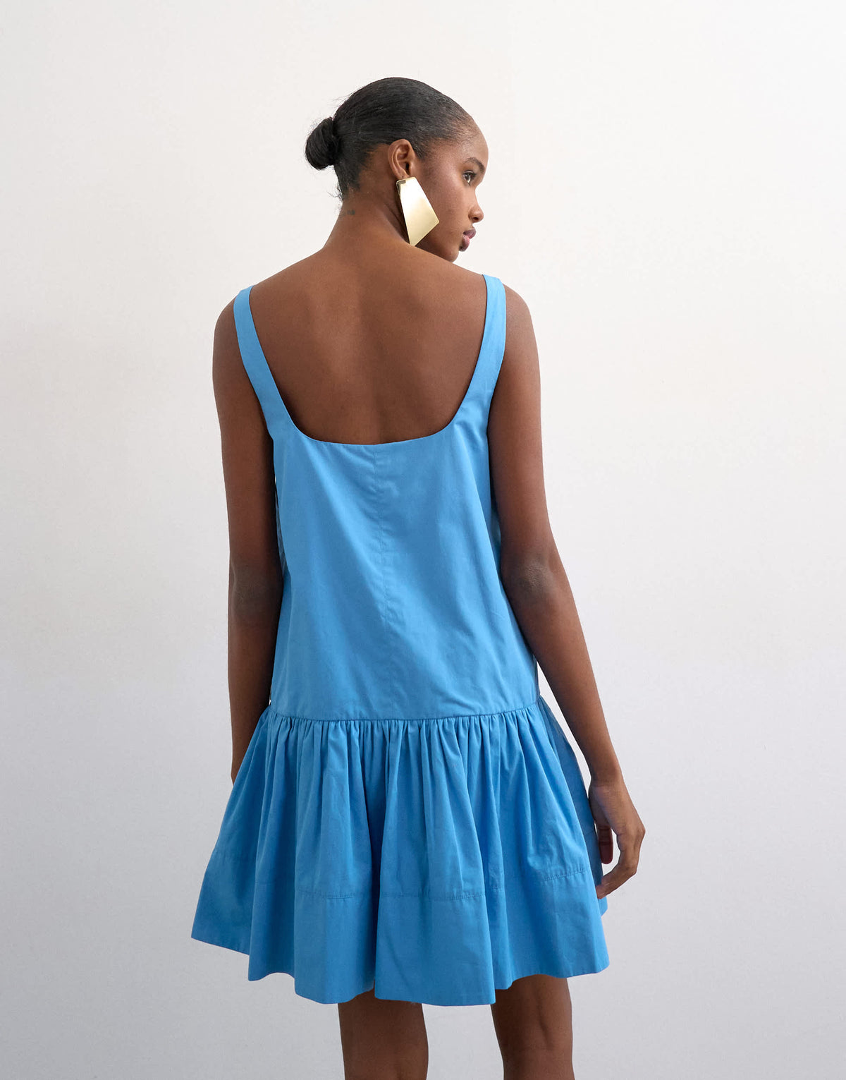 Topshop poplin dropped waist square neck mini chuck on sundress in blue